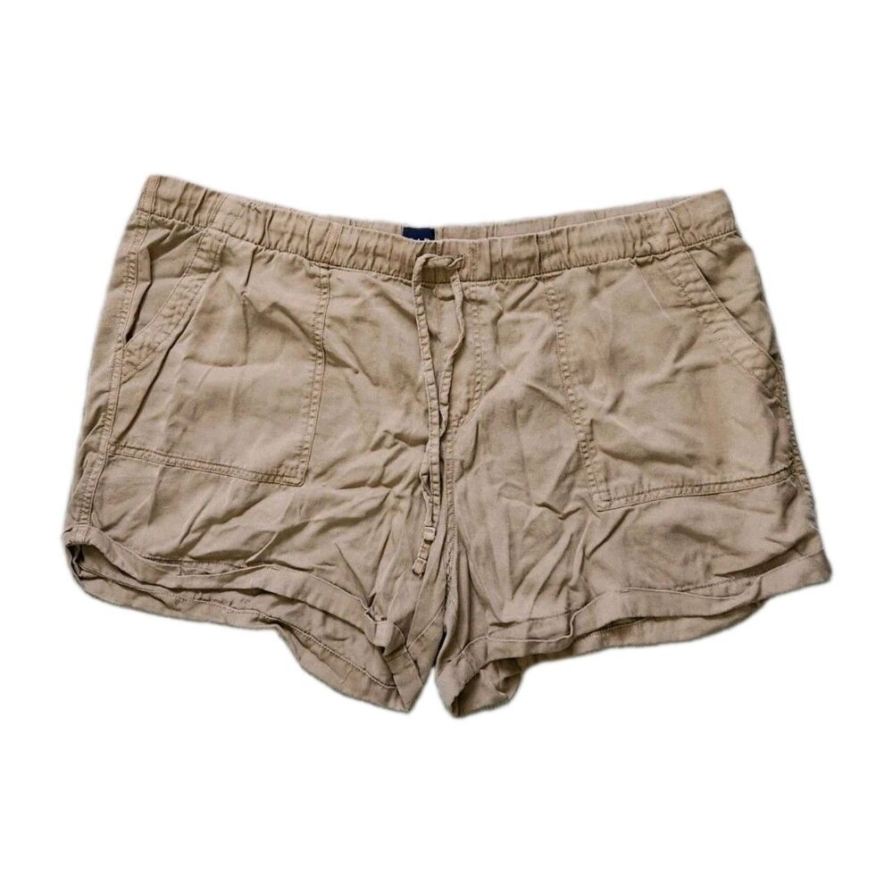 Gap Khaki Lyocell Utility Shorts High Rise Drawstring Cuffed Womens XXL EUC